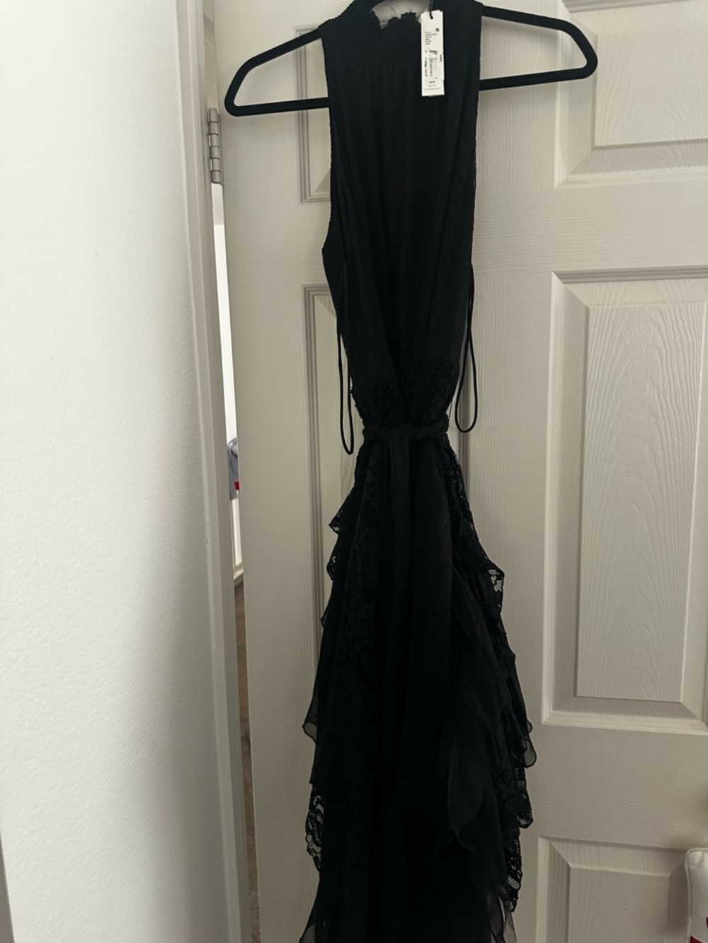 Alice + Olivia Black Backless Halter Ruffled Evening Dress